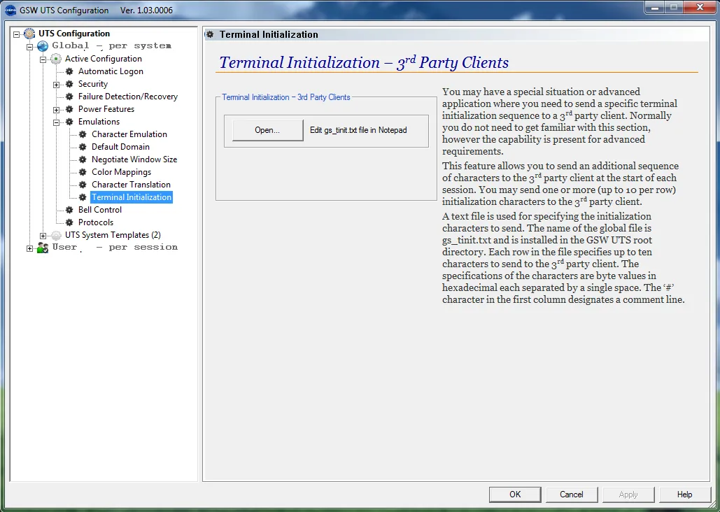 Emulations - Character Terminal Initialization